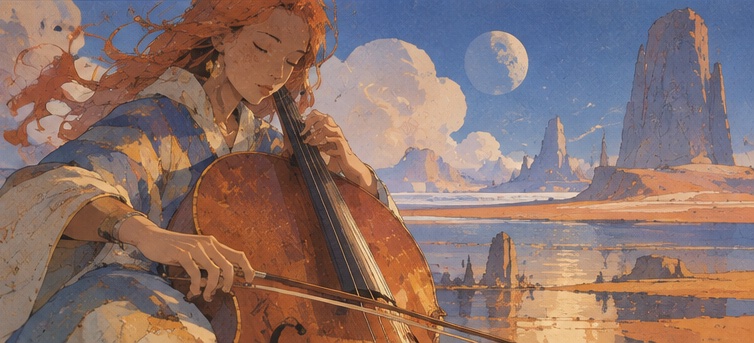 Illustrazione artistica di un violoncellista