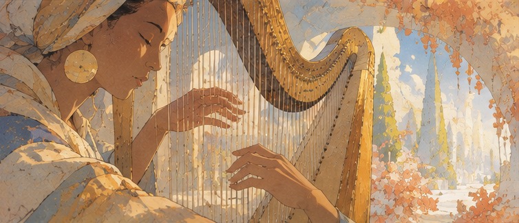 Illustrazione artistica di un arpista